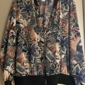 Janette Plus Lightweight Floral Zip up Bomer Jacket